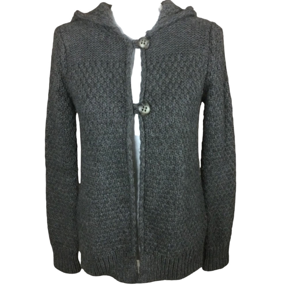 ELISABETTA Collection Gray Wool/Alpaca Blend Hooded Cardigan Sweater Size Large
